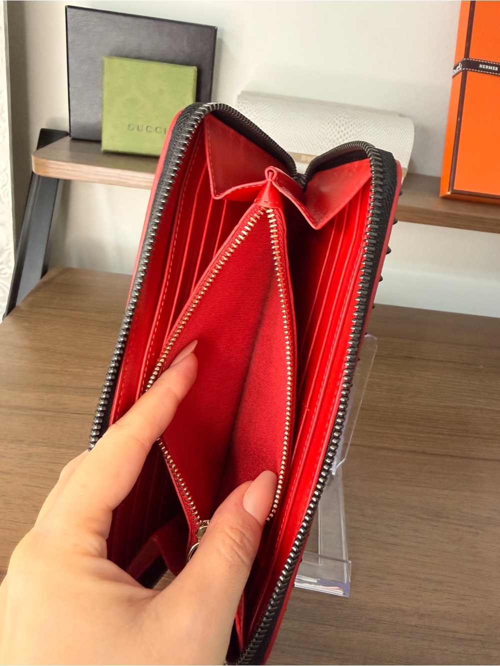 AUTHENTIC - Christian Louboutin Black Spiked Long Zip Wallet - Picture 7 of 12